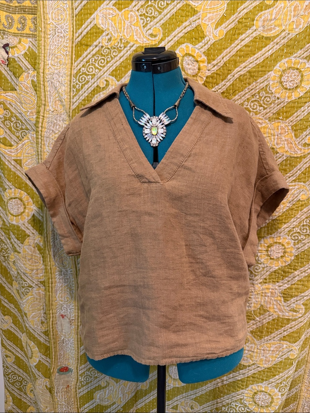Banana Republic Linen V-Neck in Camel Brown